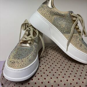 Gold and White Women's Sneakers Baldinini